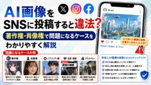 AI画像をSNSに投稿すると違法？著作権・肖像権で問題になるケースをわかりやすく解説
