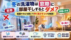 冬の洗濯物は窓際に部屋干しするとダメ?結露やカビを防いで早く乾かすコツを解説!